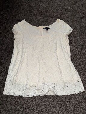 Y2K American Eagle Cream Lace Babydoll Top XS Floral Lace
